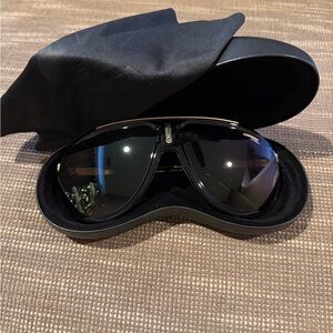 Carrera Sleek Black Sunglasses gold trim.